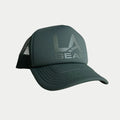 Sage LA Gear foam trucker hat with curved brim and embroidered LA Gear logo