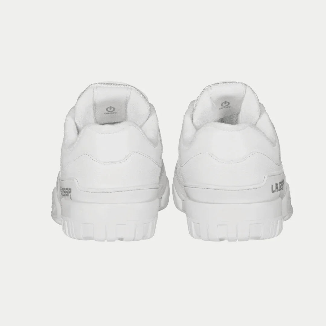 LA Gear men’s boardwalk lowtop sneaker in white, back view with heel cushioning