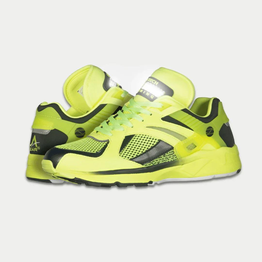 Men's neon yellow and black light-up lowtop sneaker, heel tab and contrast side panels.