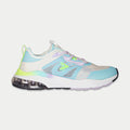 LA Gear womens lowtop sneakers with gray, light blue and neon green accents
