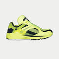 Women's neon yellow and black light-up lowtop sneakers with mesh panels