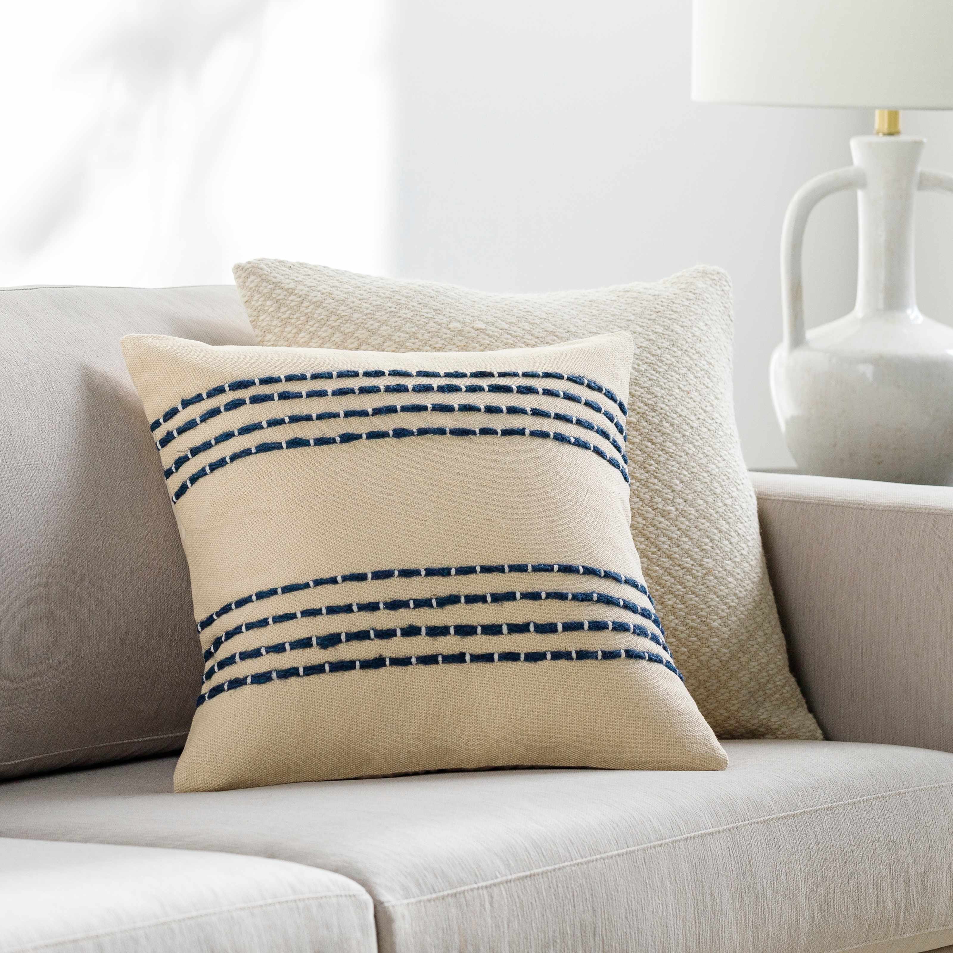 Listie Navy & Beige Striped Cotton Throw Pillow – Coastal Style