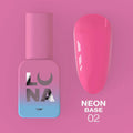 Neon pink gel nail base coat bottle, label 02, in clear cap, 13 ml