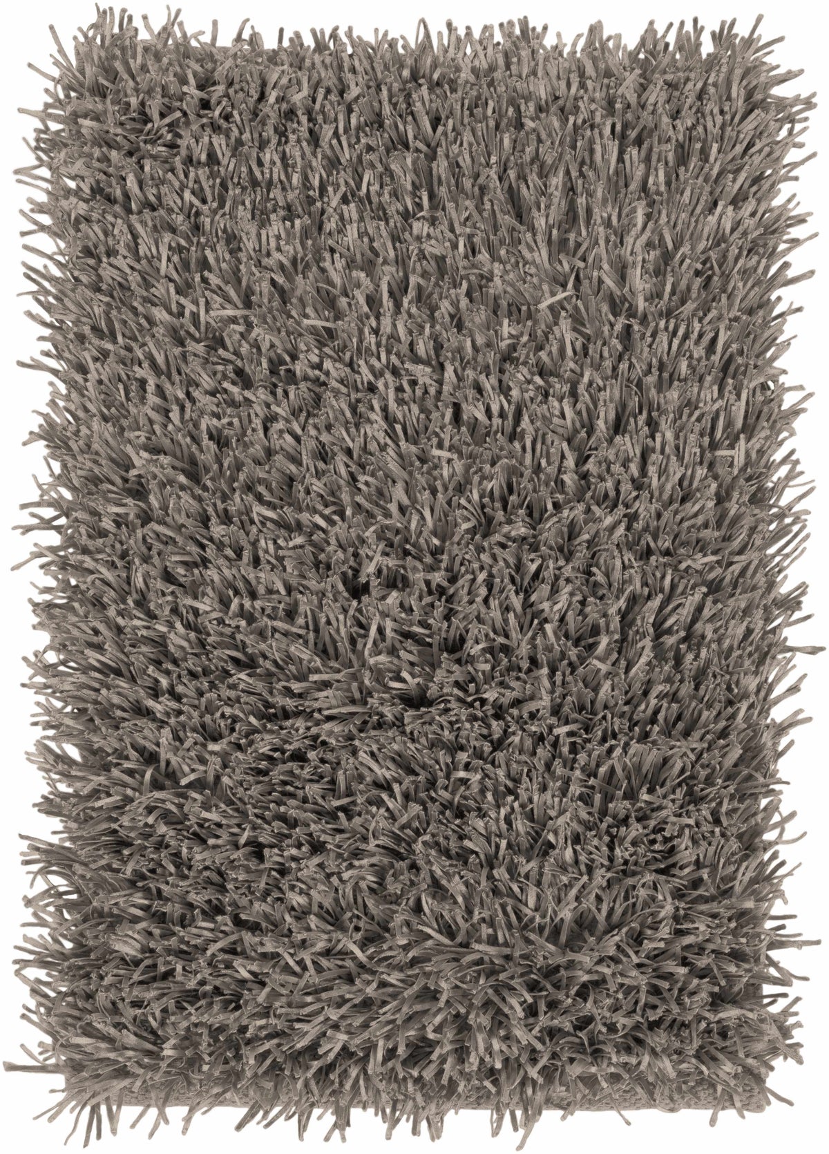 Charcoal shag area rug swatch with dense upright fibers and even texture