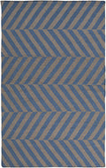 Rectangular area rug with border and repeating chevron stripes in charcoal and navy.