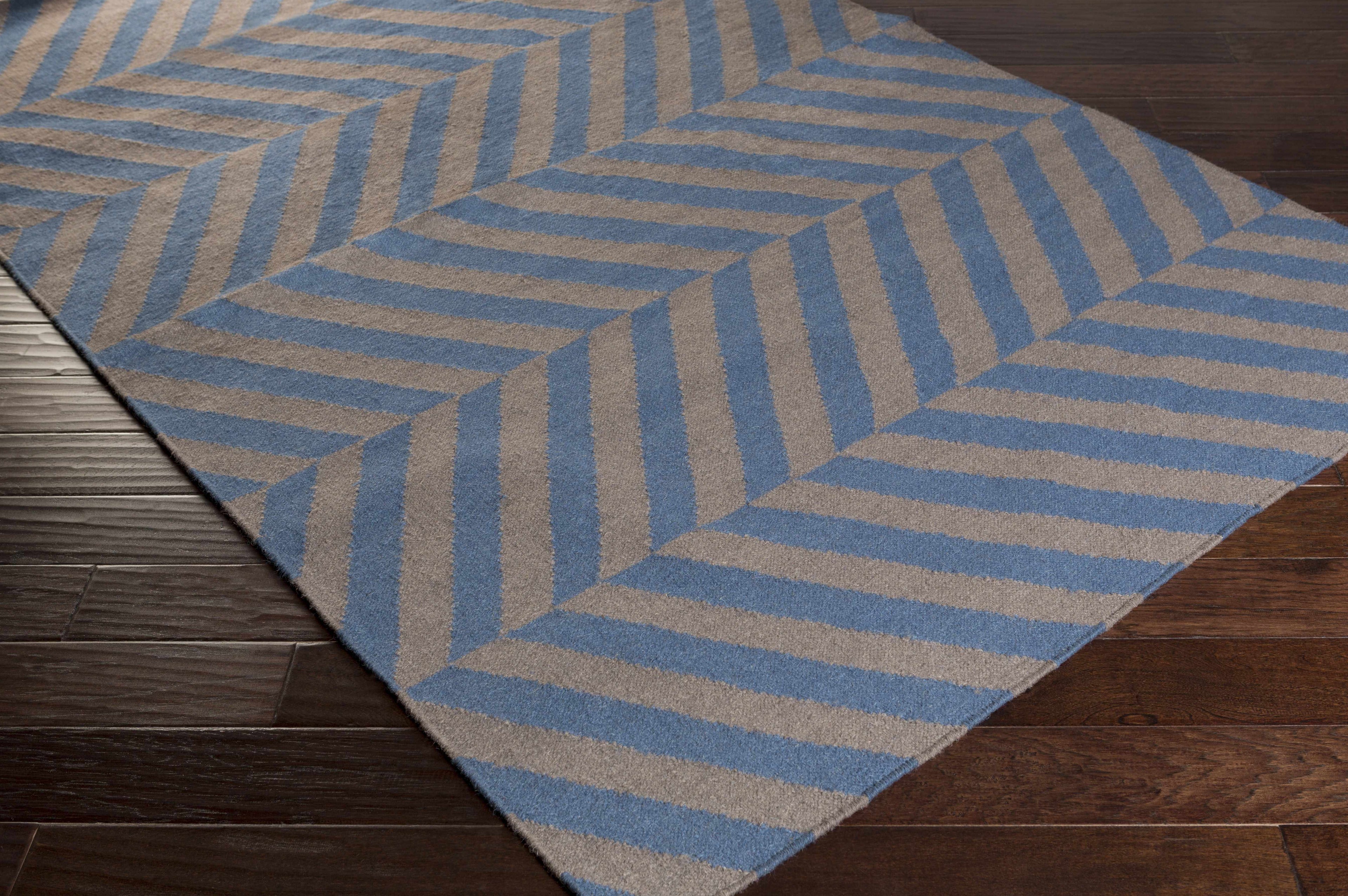 Mauckport Hand Woven Wool Flat Weave Area Rug – Charcoal & Navy