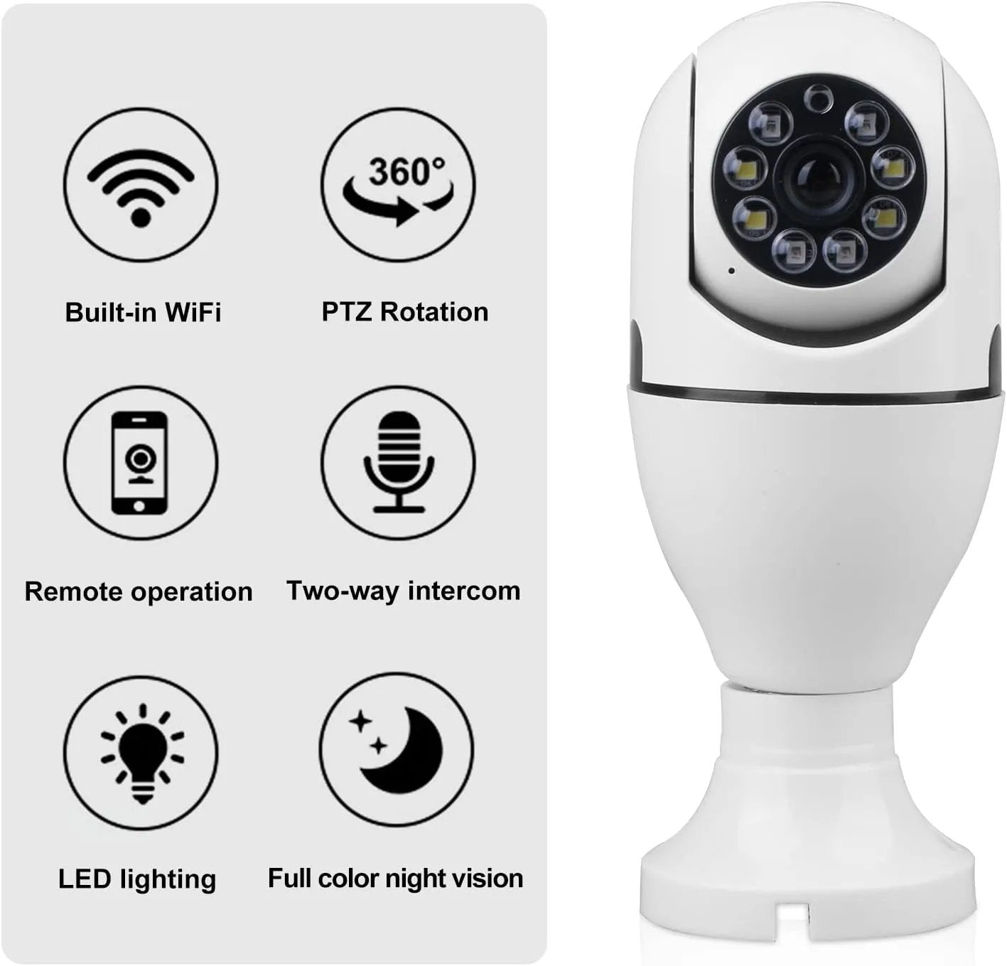 1080P Light Bulb Security Camera – 360° Wireless WiFi with Night Vision