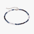Blue ombre beaded anklet with silver chain and faceted dark blue, light blue, and white beads