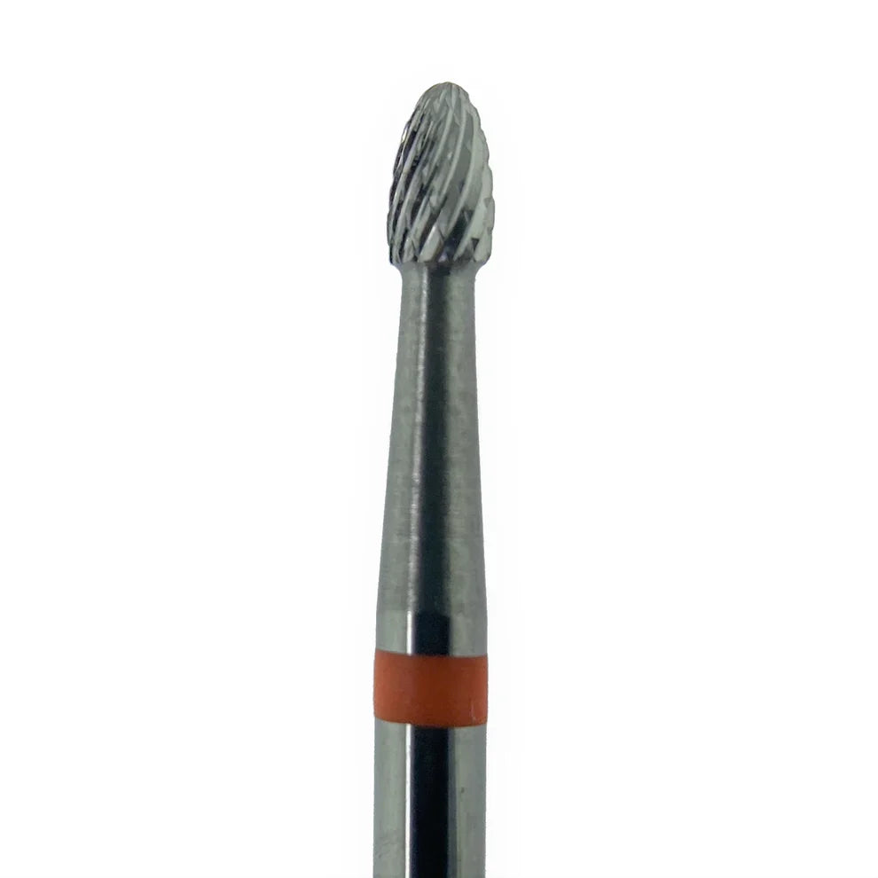 Tungsten carbide nail bit with ridged head and orange collar on metal shank