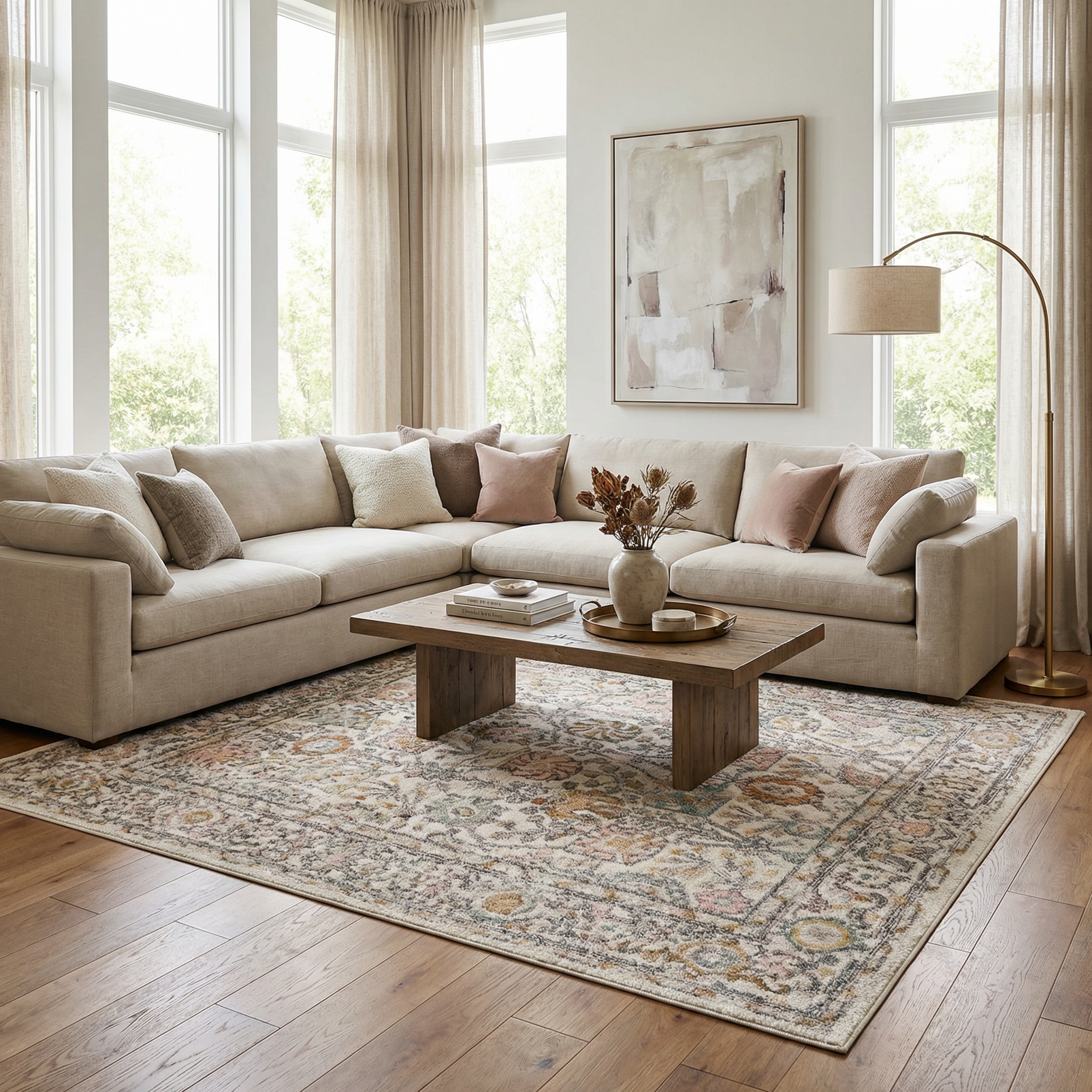 Herstmonceux Traditional Area Rug – Charcoal, Mustard & Dusty Pink