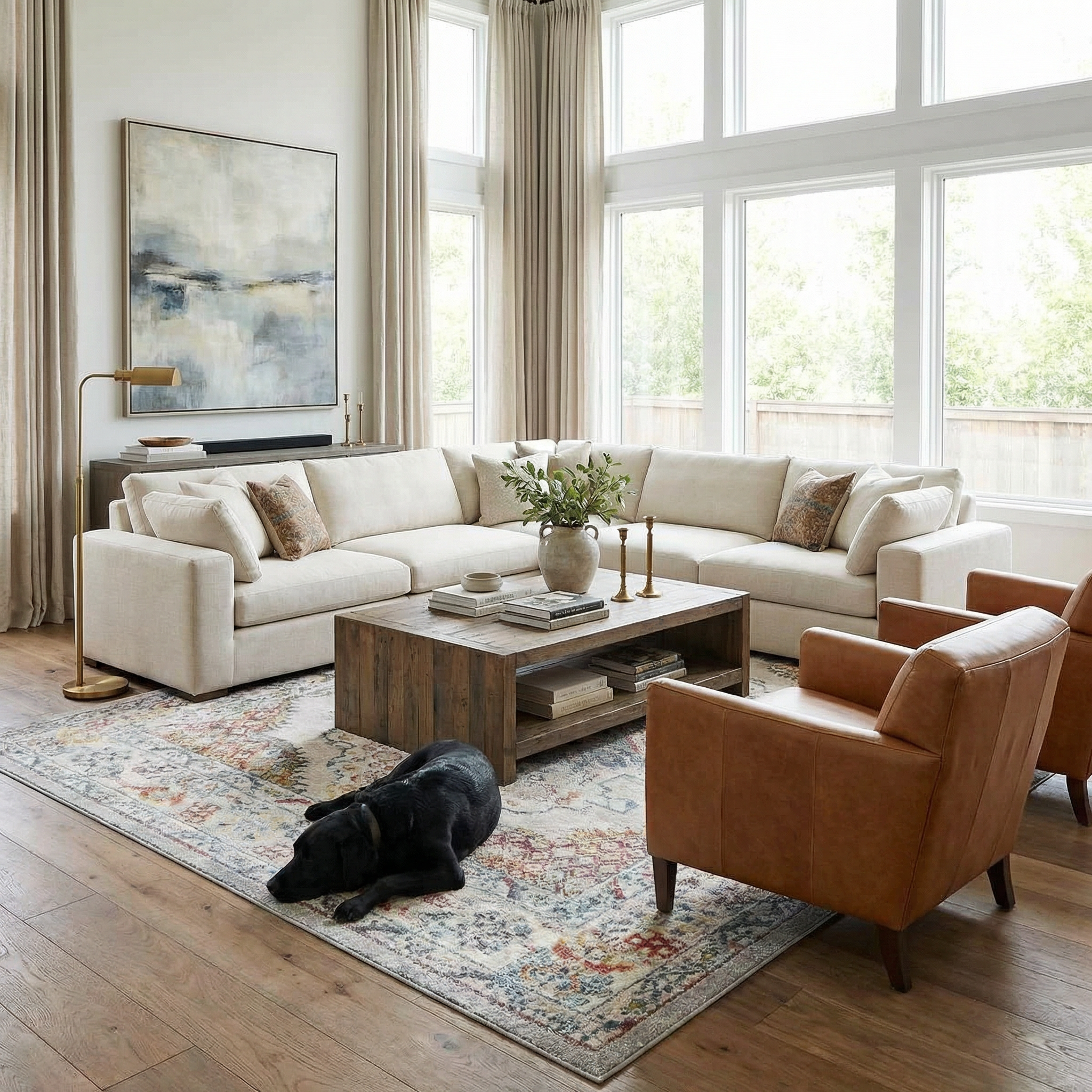 Haymond Traditional Area Rug – Taupe, Navy & Mustard Multi-Color