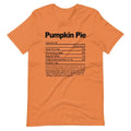 Orange T-shirt with 'Pumpkin Pie' graphic and nutrition facts block