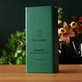 Rare Leaves tea mini tin sampler box, green with logo and Sample Set text