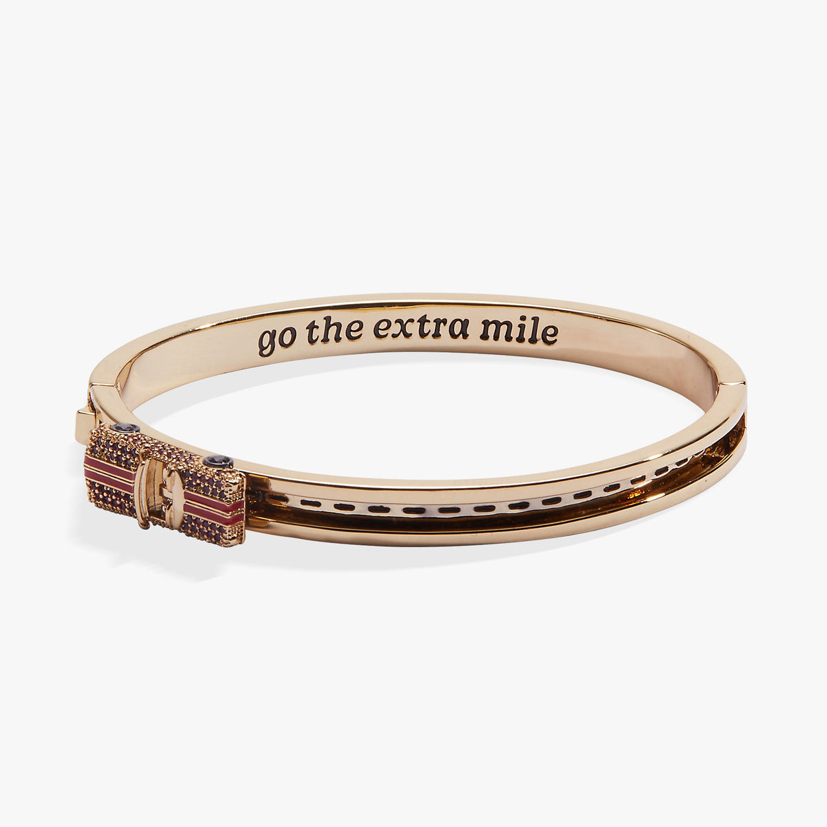 Gold-tone car fidget bangle with pink crystal clasp detail
