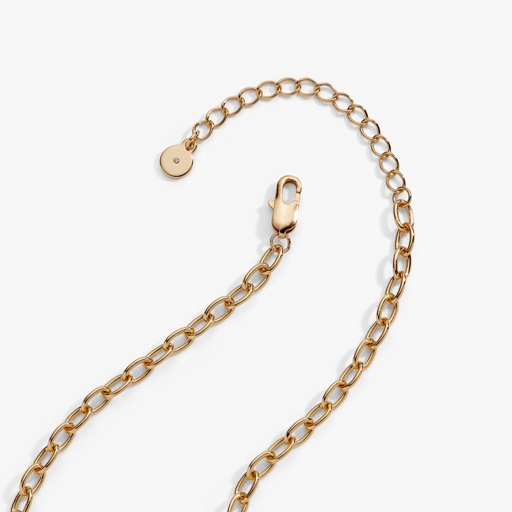 Gold multi-charm necklace chain with lobster clasp and small round charm