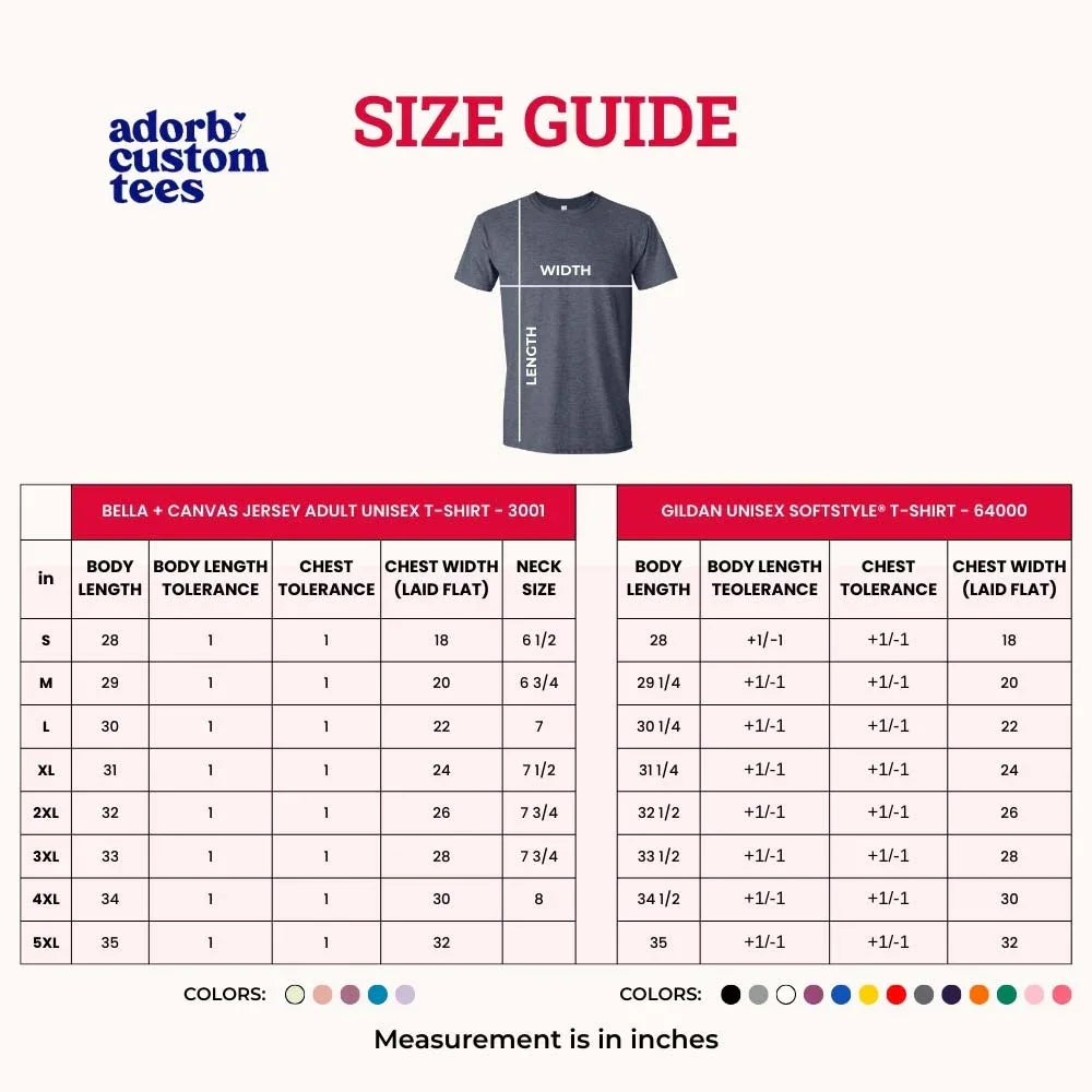 Pet lover tee size guide chart with body length and chest measurement table