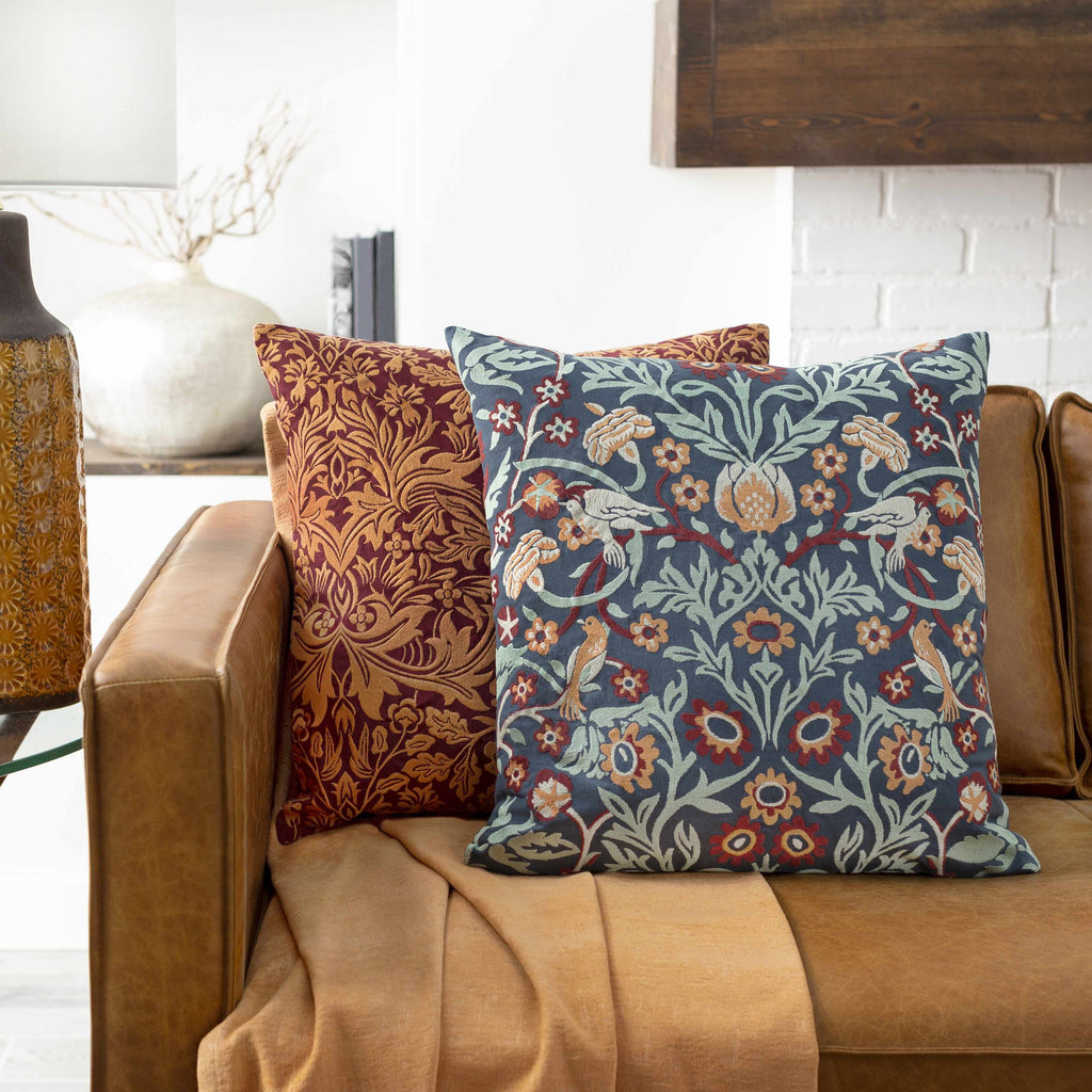 Springs Peach & Burgundy Woven Cotton Square Throw Pillow