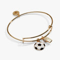 Gold soccer charm bangle with hoop clasp and whistle charm