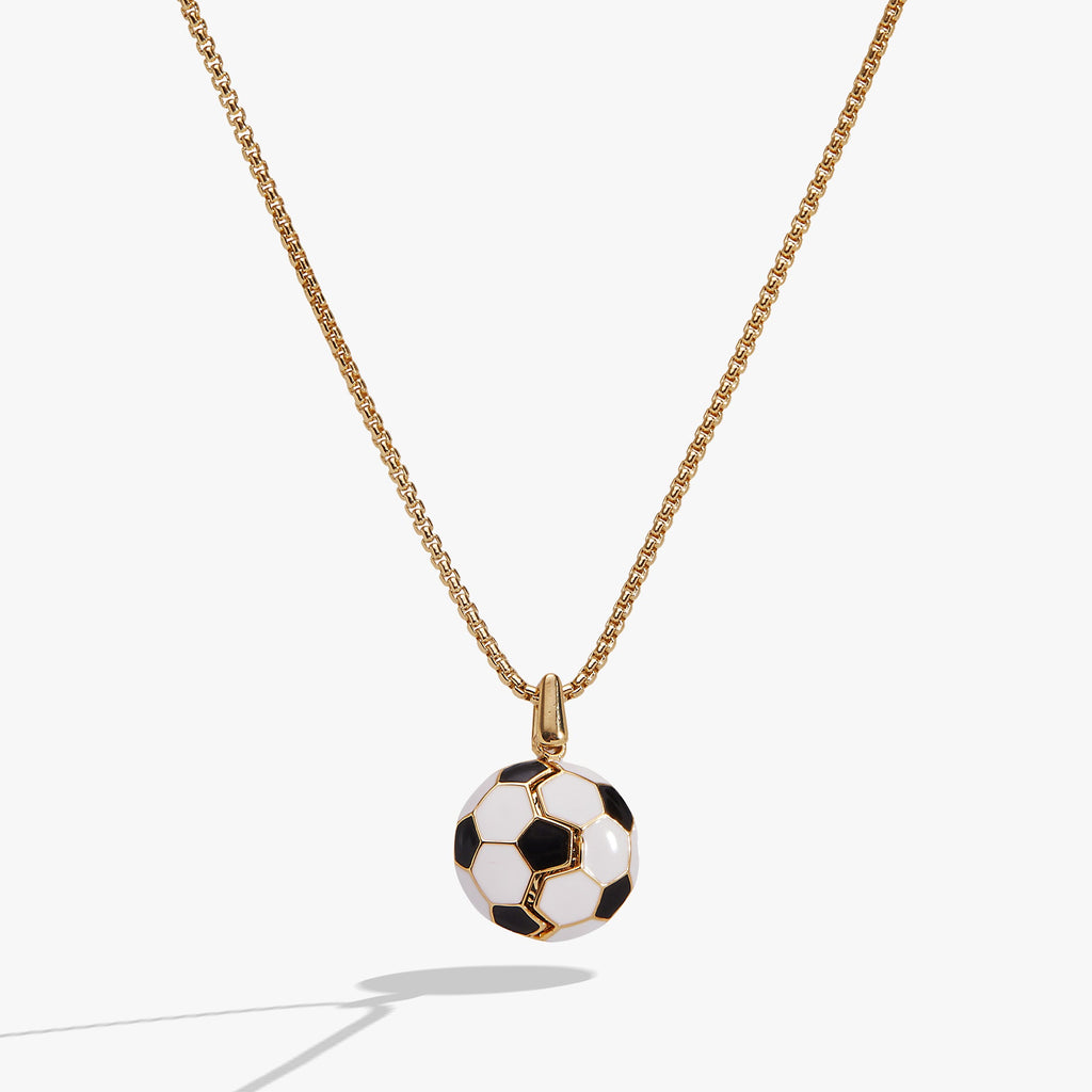 Gold soccer ball locket necklace with hanging soccer ball pendant on chain