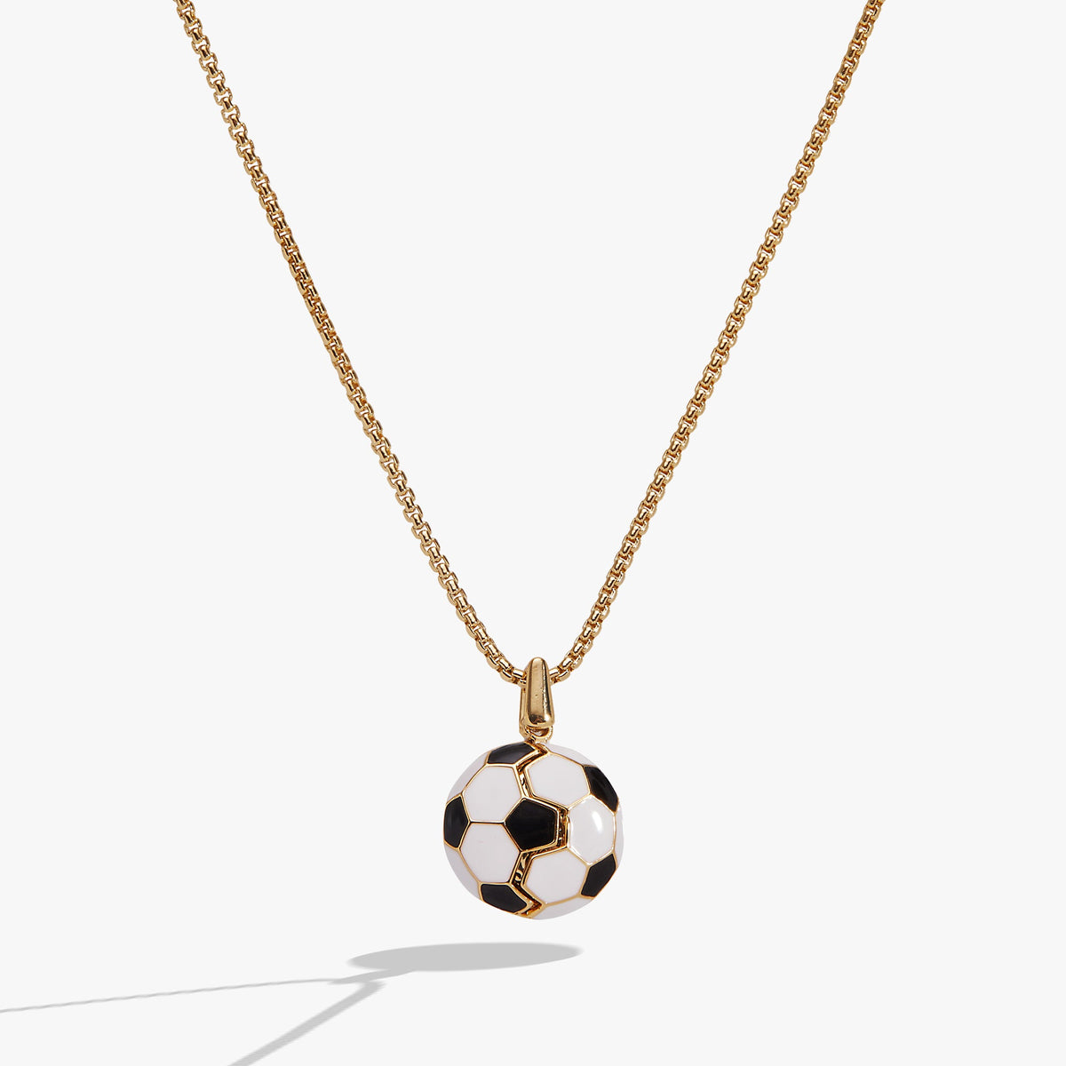 Gold soccer ball locket necklace with hanging soccer ball pendant on chain