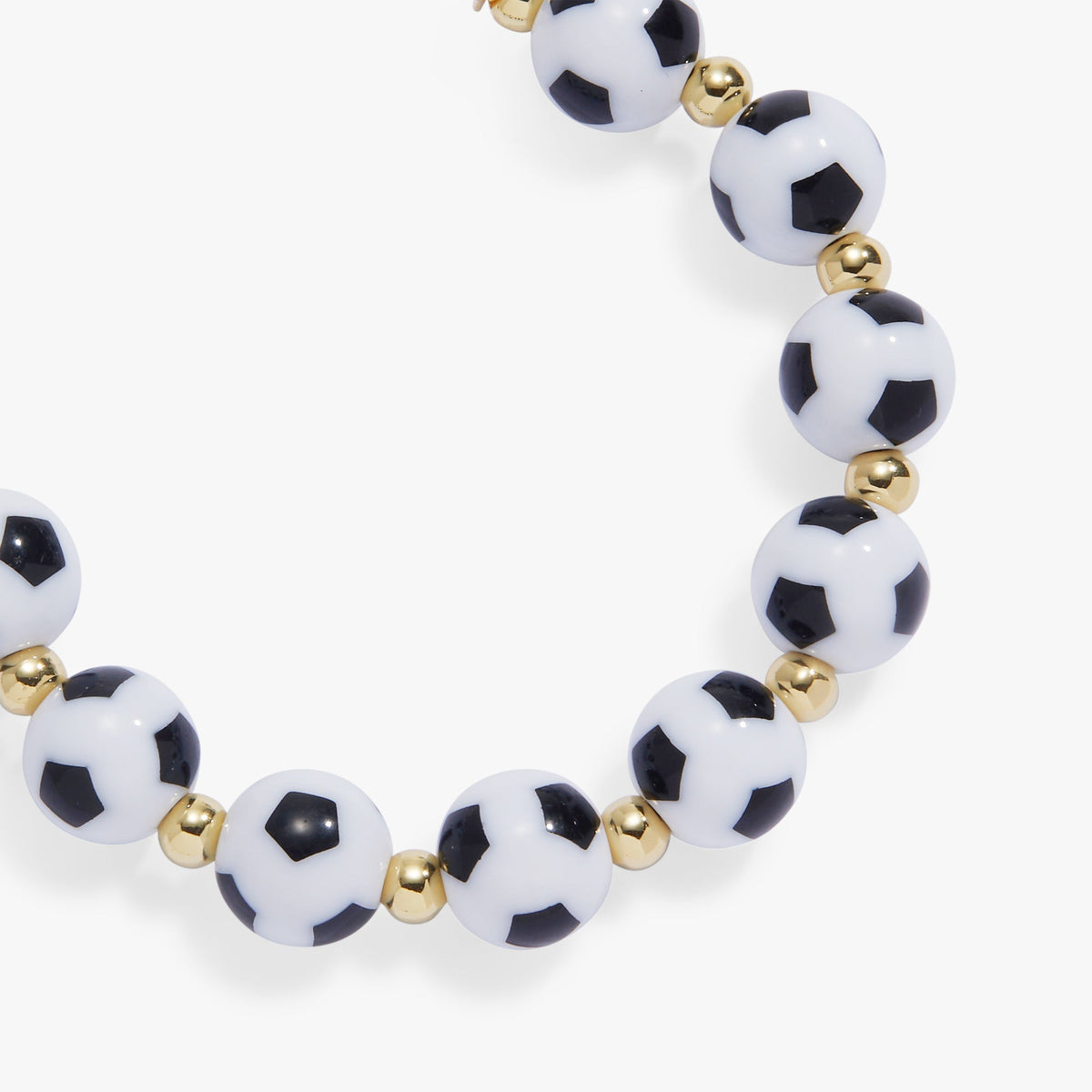 Gold-tone soccer ball beaded bangle bracelet, round linked black-and-white beads