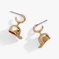 Gold huggie drop earrings with small baseball cap charms