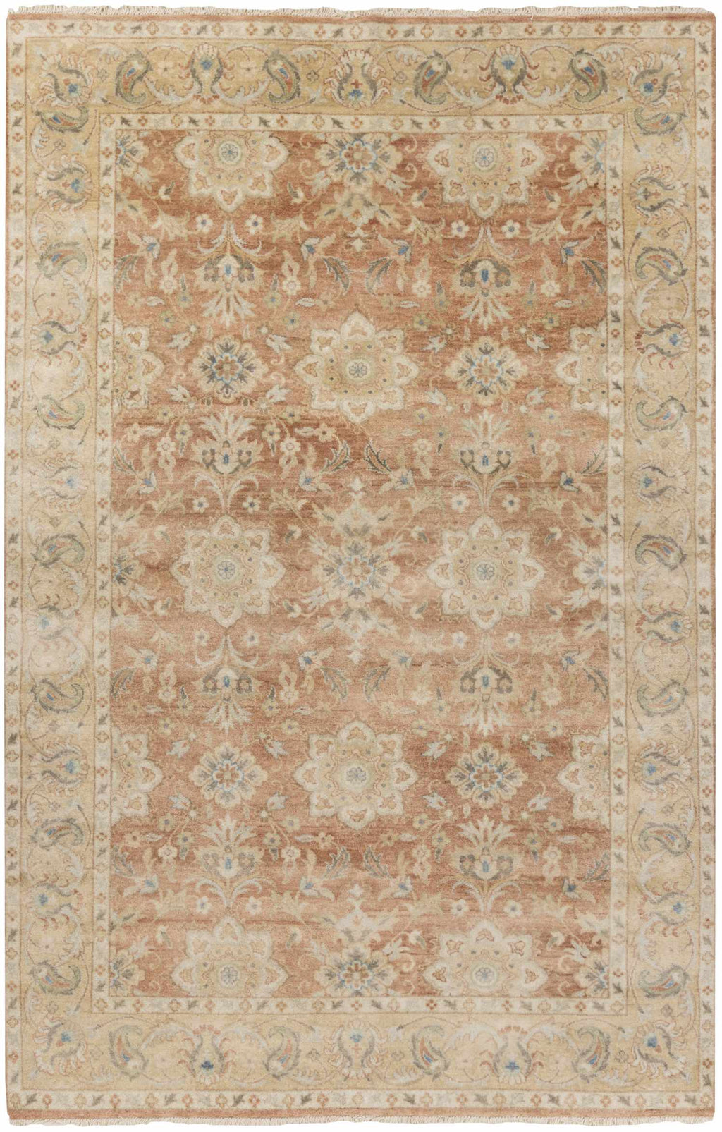 Springerville Hand Knotted New Zealand Wool Area Rug – Peach & Blue