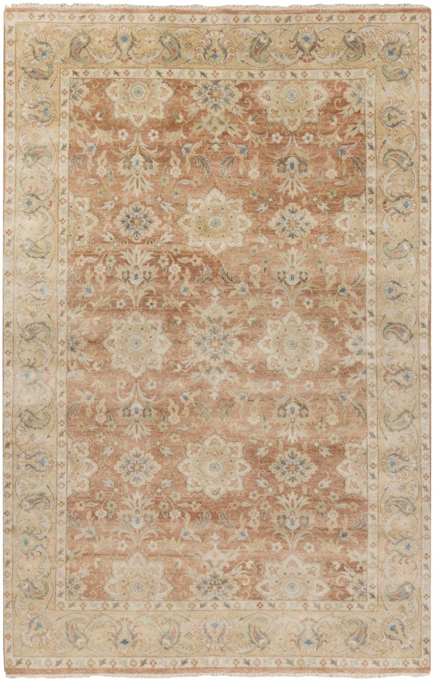 Springerville Hand Knotted New Zealand Wool Area Rug – Peach & Blue