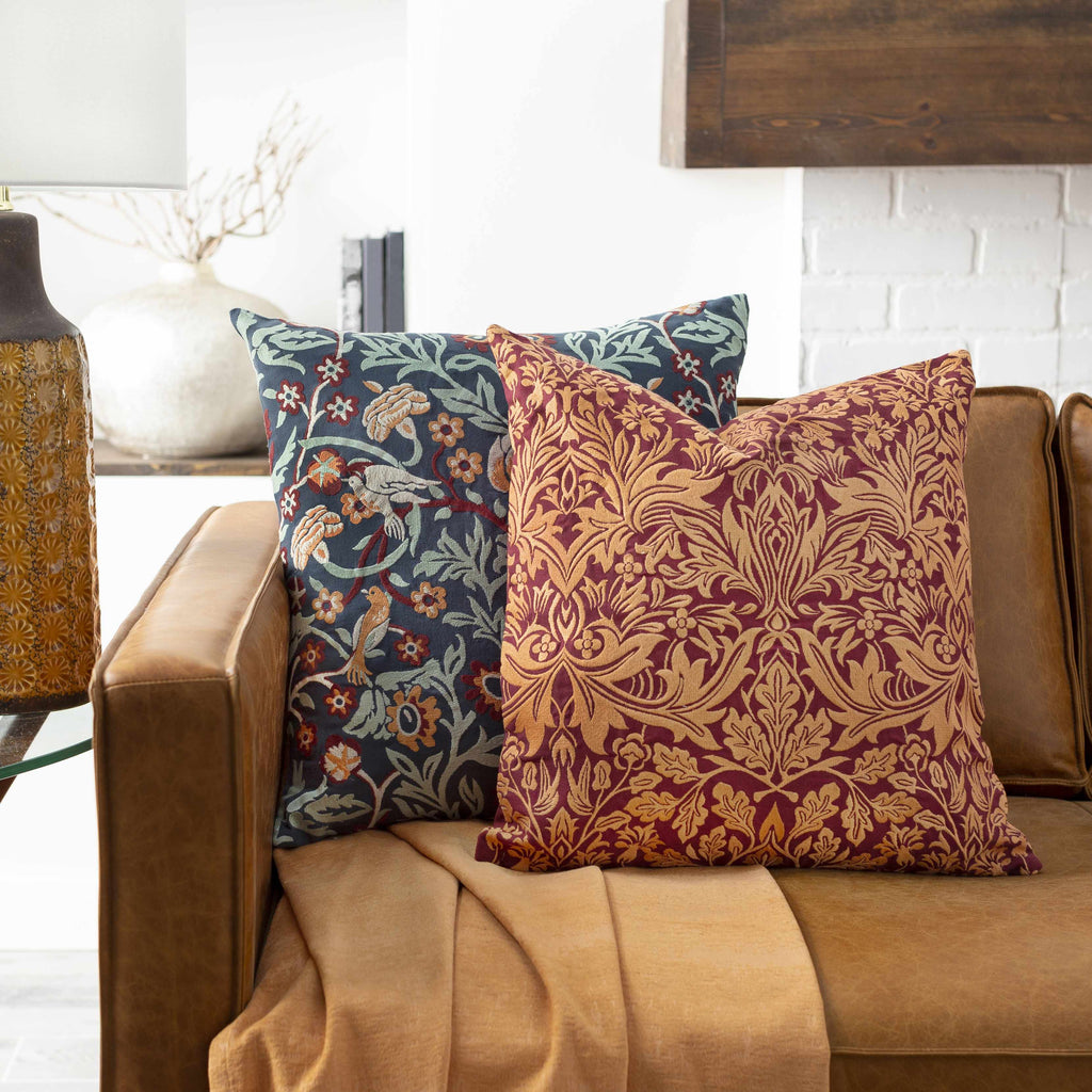 Springs Peach & Burgundy Woven Cotton Square Throw Pillow