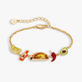 Gold-tone taco charm bracelet with colorful chili and citrus charm accents
