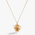 Gold-tone teapot locket pendant necklace with long chain
