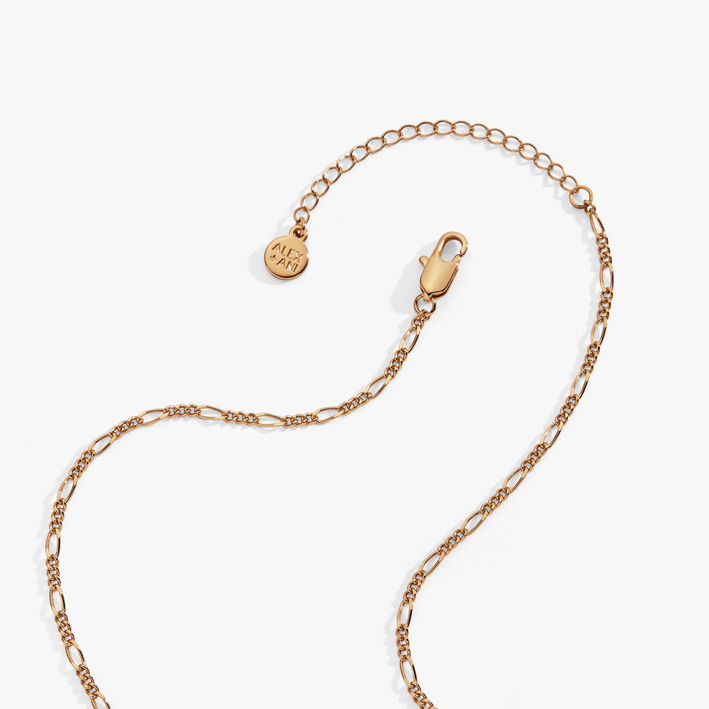Gold-tone chain necklace with lobster clasp and small round tag