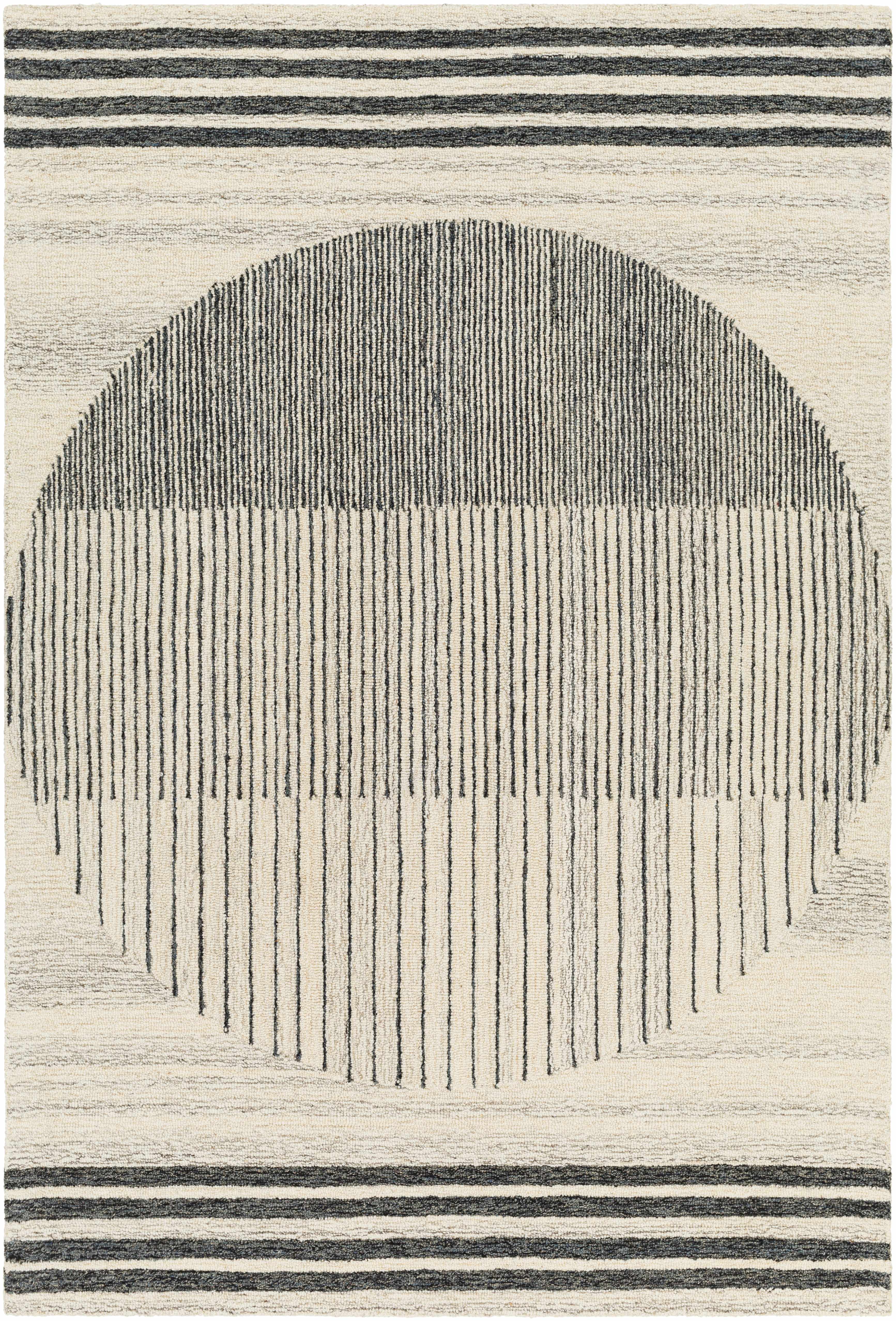 Turgut Hand Tufted Wool Area Rug – Black, Charcoal & Beige Contemporary
