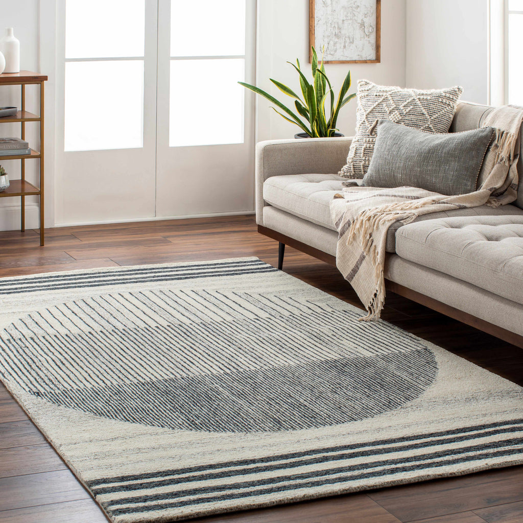 Turgut Hand Tufted Wool Area Rug – Black, Charcoal & Beige Contemporary